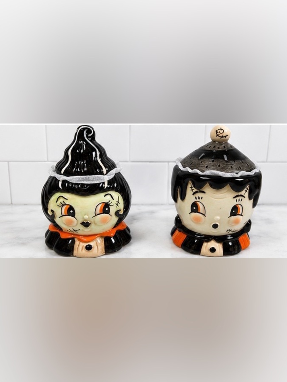 Johanna Parker Halloween Frankenstein and Bride covered bowl set 2026 NEW